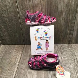 Apakowa Kids Shoes Size 6-6.5 US Girls Sandals Pink Purple Hook & Loop